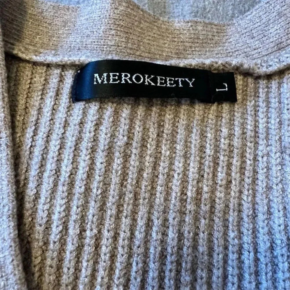 Merokeety Women's Beige Ribbed Button-Up Cardigan Sweater Size L - Picture 8 of 10